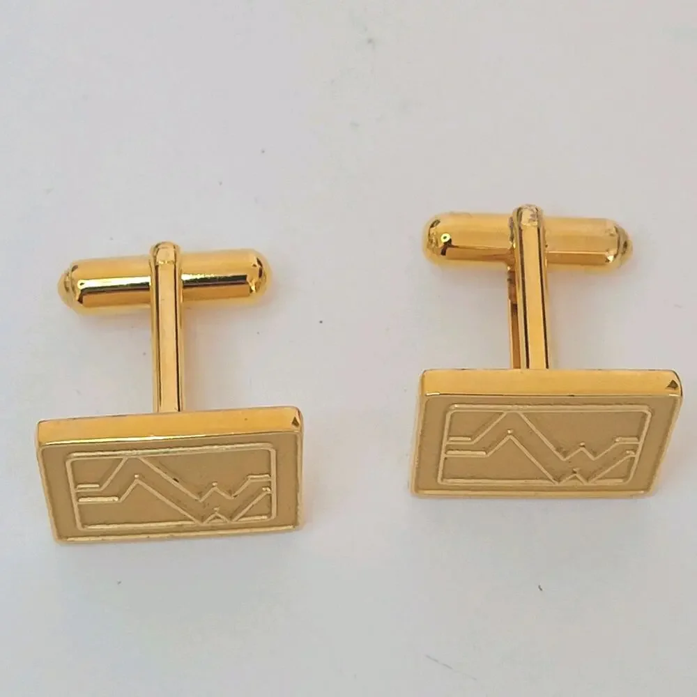 Mario Valentino USA MV Gold Tone Rectangle Logo Cufflinks Designer Retro Vintage